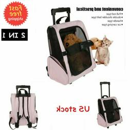Dog Cat Rolling Wheel Luggage Travel Backpack Bag Pink